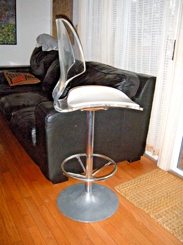 Vintage 70s Retro Molded Lucite White Leather Bar Stool Chair Hill Manufacturing Cover