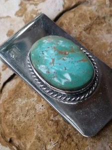 Men's Native American Navajo Green Turquoise Money Clip Holder Clip  - Picture 1 of 12