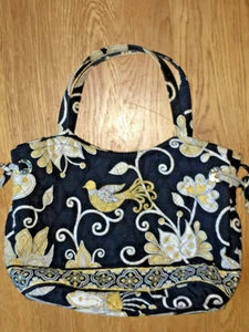 Vera Bradley Sherry Mini Beuteltasche Blumenmuster schwarz und gelb Vogel neu ohne Etikett schön - Bild 1 von 8