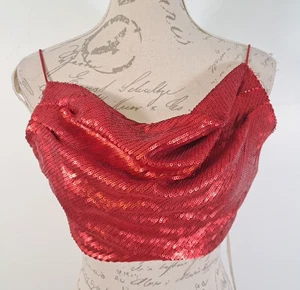 Top corto ZARA rojo lentejuelas espalda abierta cuello redondo nuevo con etiquetas para mujer talla XS - Imagen 1 de 14