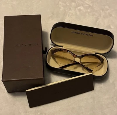 罕见复古 90 年代路易威登猫眼太阳镜玳瑁壳硬质保护壳 — 第 1/4 张图片