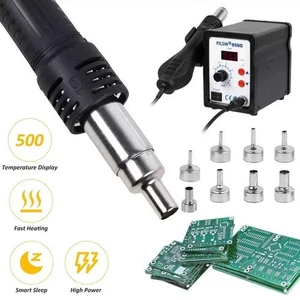 700W 858D+ Digital Hot Air Gun Rework Station +SMD Heat Iron Soldering 8 Nozzles - Picture 1 of 12