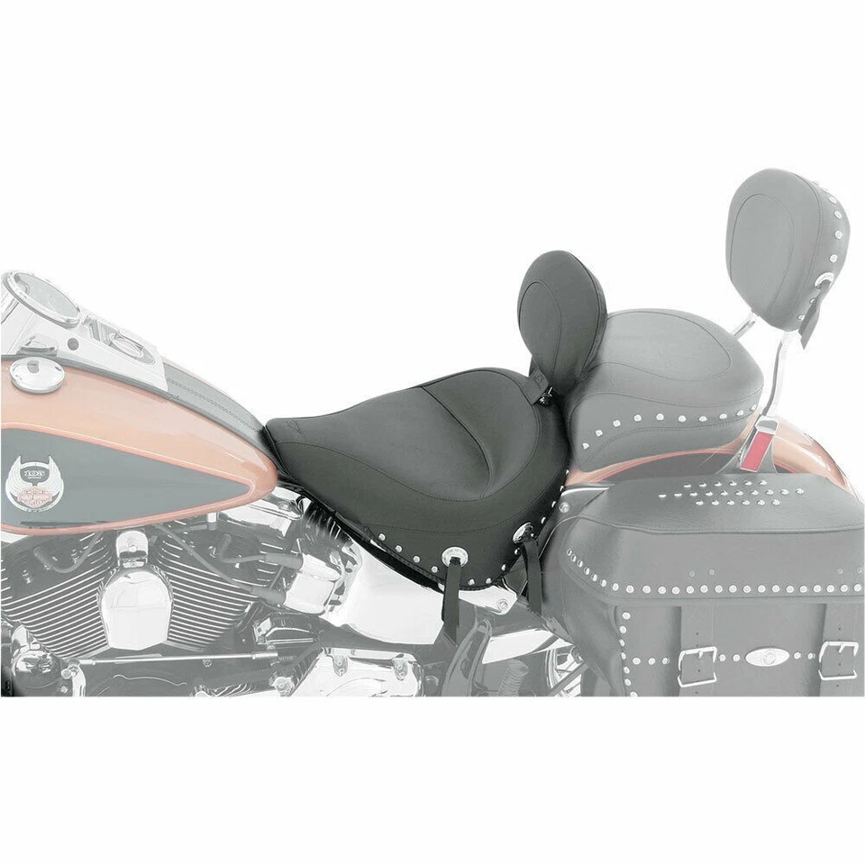 Asiento de conductor Mustang ancho con tachuelas con respaldo 2007-15 Harley FLSTC 2000-07 FLSTS Foto 1 de 1