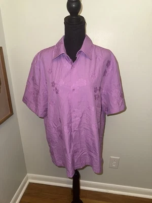 Sandro Paris Shirt Mens XL Purple  Short Sleeve Loop Collar Unique Floral - Image 1 of 4