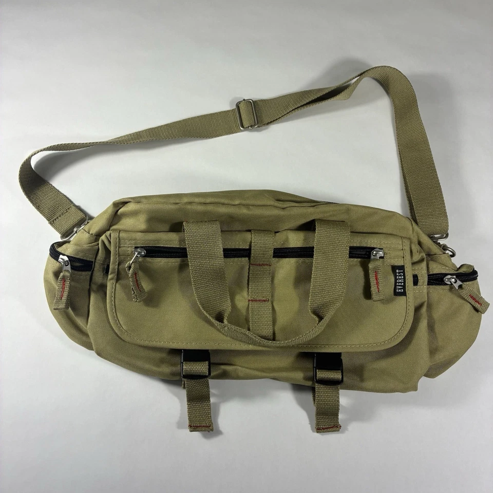 Bolsa carteiro Everest tiracolo lona verde alça ajustável vários bolsos - Imagem 1 de 4