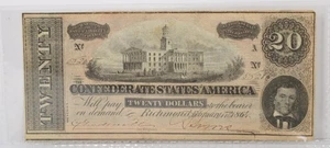 1864 $20 Twenty Dollar Confederate States of America Note Richmond - Picture 1 of 2
