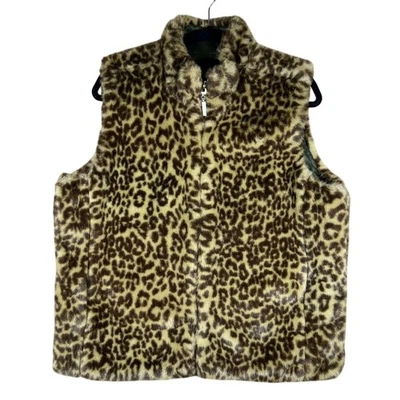 Guess Imitación Piel Leopardo Estampado Cremallera Chaleco Reversible Sin Mangas Chaqueta Abrigo Retro Foto 1 de 4