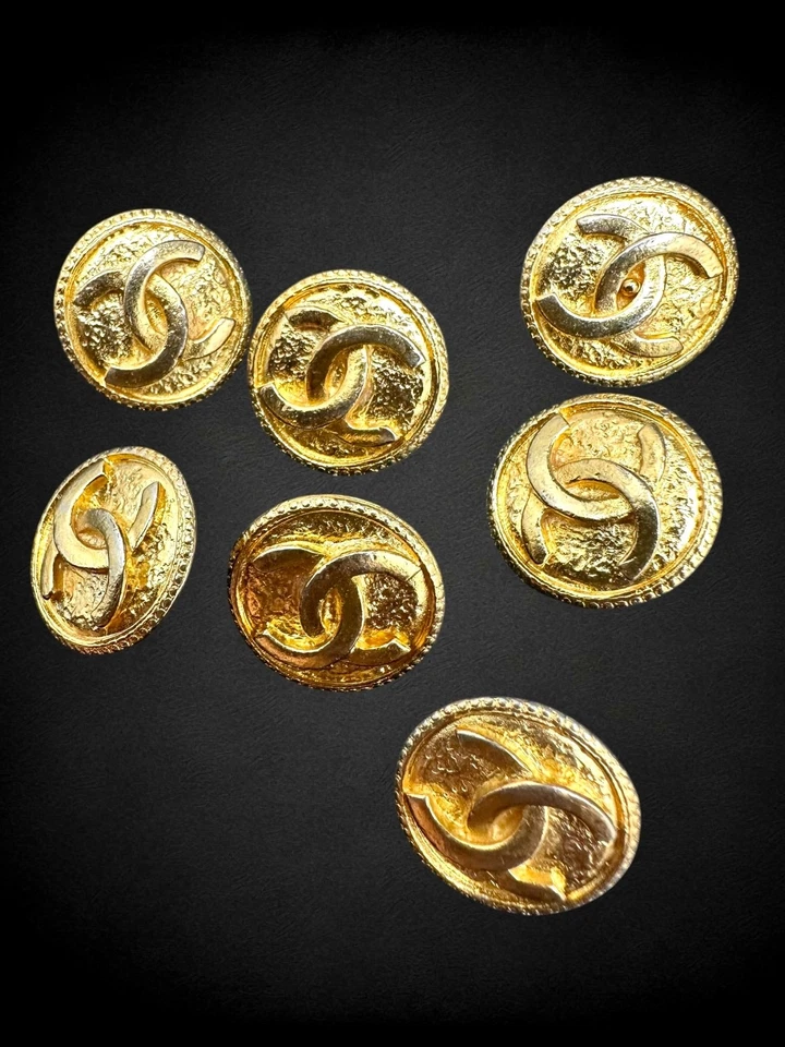 Set of 7 Vintage Chanel Textured Goldtone Brass Gold Plated Buttons - Image 1 of 4