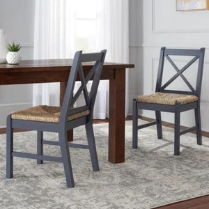 Home Decorators Dining Chair 17.72" Wood Midnight Blue w/ Rush Seat (Set of 2) - Picture 1 of 7