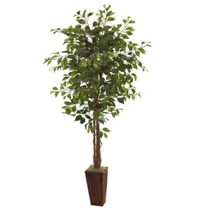 6' REALISTIC ARTIFICIAL FAKE LIFE-LIKE SILK FICUS TREE w/ BAMBOO PLANTER POT - Picture 1 of 1