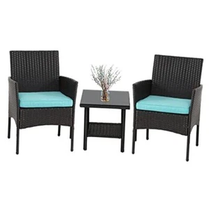  3 Piece Outdoor Furniture Set Patio Wicker Chairs Furniture Bistro  - Picture 1 of 8
