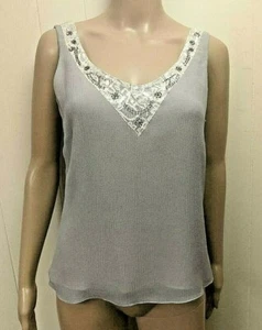 SIGRID OLSEN 10 Blue Silk Sleeveless Embellished Pullover Top Spring Summer - Picture 1 of 6