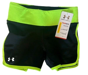 NEW UNDER ARMOUR [XS] Women's COMPRESSION Gym Shorts-Black/Hi-Vis Lime 1236963 - Picture 1 of 2