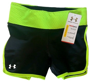 NEW UNDER ARMOUR [XS] Women's COMPRESSION Gym Shorts-Black/Hi-Vis Lime 1236963 - Image 1 of 2