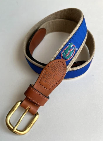 University of Florida Gators Woven Cotton Brass Buckle Leather Belt Size 34 Cover