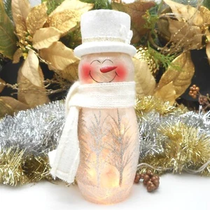 Stony Creek Decorative Lighted Glass Silver Golden Glitter Trees 9" Snowman AW3C - Picture 1 of 10