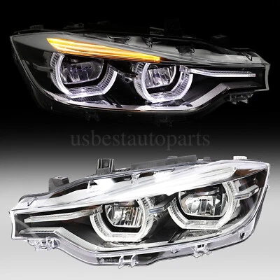 PENSUN Fit 2013-2015 BMW F30 3-Series U Ring LED Angel Eyes Projector Headlight - Image 1 of 4
