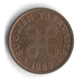 1966 Finland 1 Penni World Coin - KM# 44 - Picture 1 of 2