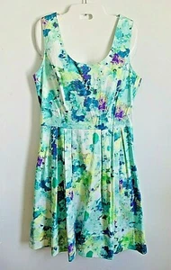 Calvin Klein Women 10P Blue Lavender Sleeveless Short Dress Beachy Garden Artsy - Picture 1 of 8