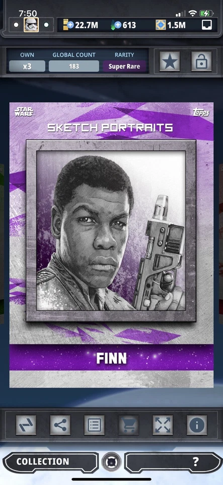 Topps Star Wars Digital Card Trader TLJ Sketch Portraits Finn Insert - Image 1 of 1