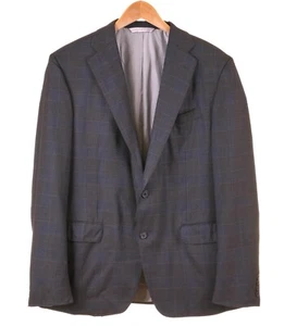Samuelson Blue Gray Plaid Check Super 150s ICEWOOL Blazer Sport Coat Jacket 42 R - Picture 1 of 8