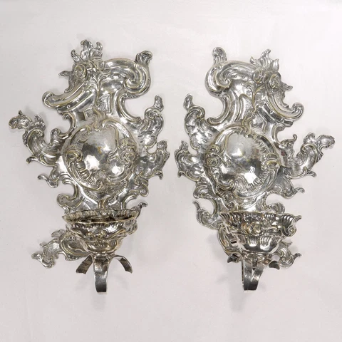 Antique Rococo or Rococo Revival Silver Plated Wall Sconces Cover