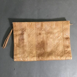 Bolso Muñequera Devi Kroell Mujer Marrón Cuero Genuino Piel de Serpiente Cremallera Texturizada - Imagen 1 de 6