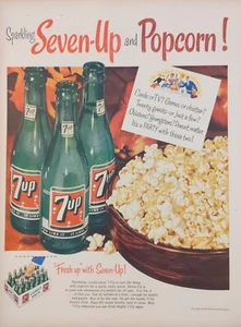 1954 Vintage 7up soda print ad.  fresh up with 7UP and Poocorn - Picture 1 of 1