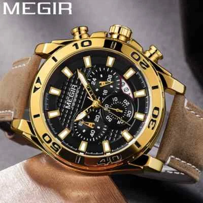 Chronograph Men's Watch Leather Strap Quartz Military Army Sport Date Wristwatch - Image 1 of 4