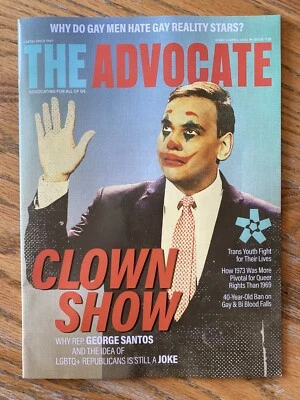 Advocate Magazine Mar/Apr 2023 George Santos Clown Show - Image 1 of 3