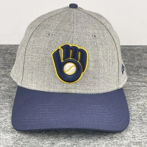 Milwaukee Brewers Hat 39THIRTY New Era Stretch Fit Gray Navy Logo MLB Authentic - Picture 1 of 9