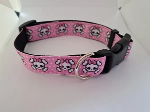 Pink skull print adjustable dog collar medium size - Picture 1 of 2