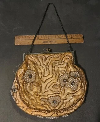 Vintage Beaded Purse Kiss Closure with Original Mirror - Image 1 of 4