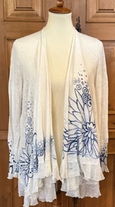 Angel of the North Artisan Lightweight Gauze LS Sweater Wrap Ivory Blue L AG - Picture 1 of 14