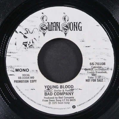 BAD COMPANY: young blood / mono SWAN SONG 7" Single 45 RPM Foto 1 de 2
