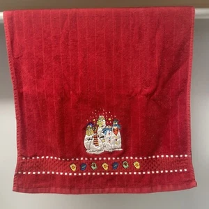 Christmas Winter Snowman Mittens Towel JCPenny Home Collection 42” X 20” Red - Picture 1 of 3