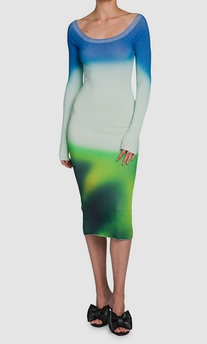 OFF WHITE Abito a blocchi bianco da donna blu senza cuciture $1685 taglia IT 40 US 4