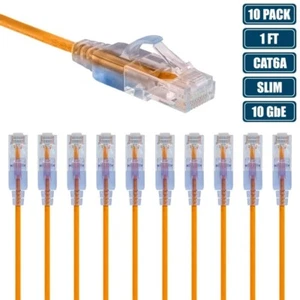 10 Pcs 1FT CAT6A RJ45 Ethernet LAN Network UTP Patch Cable Slim Cord 10G Yellow - Picture 1 of 4