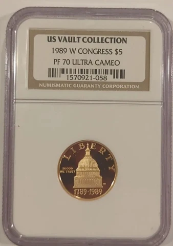 1989-W $5 Congress Bicentennial , PF70, UCAM, Comm. NGC- Free Priority, COA, OGP Cover