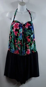 WOMENS BAL HARBOUR ONE-PIECE SKIRTED SWIMSUIT PINK FLORAL BLACK SIZE 18W - Picture 1 of 10