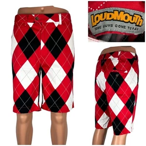 Loudmouth Herren 40 Golfshorts Diamond Argyle rot weiß schwarz Baumwolle Stretch - Bild 1 von 10