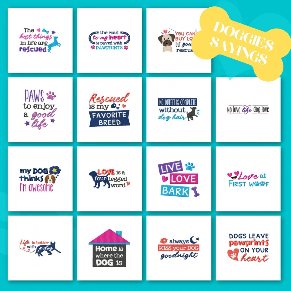 Puppy & Dog Quotes Machine Embroidery Designs, 15 Pack  [Download Version] - Image 1 of 1