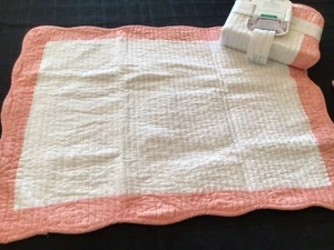 SIGRID OLSEN Pillow Shams STANDARD 2 PC SET Quilted White & Coral scallop border