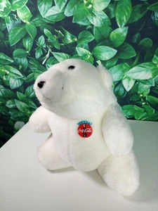 Vintage 1993 7" Coca Cola Small White Plush Polar Bear Teddy Stuffed Coke Toy - Picture 1 of 2