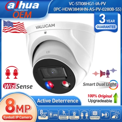 VALUCAM DAHUA 8MP 4K IP Camera OEM IPC-HDW3849H-AS-PV Sound Light Alarm 2-wayTalk Tioc