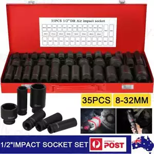 35X 1/2" Drive Deep Impact Socket Tool Set Metric Garage Workshop Tools 8-32MM - Picture 1 of 12