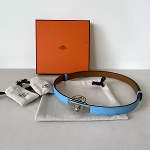 HERMES Kelly 18 Belt - Celeste / Palladium Hardware -BNWT - EXTRA 20% off code - Picture 1 of 10