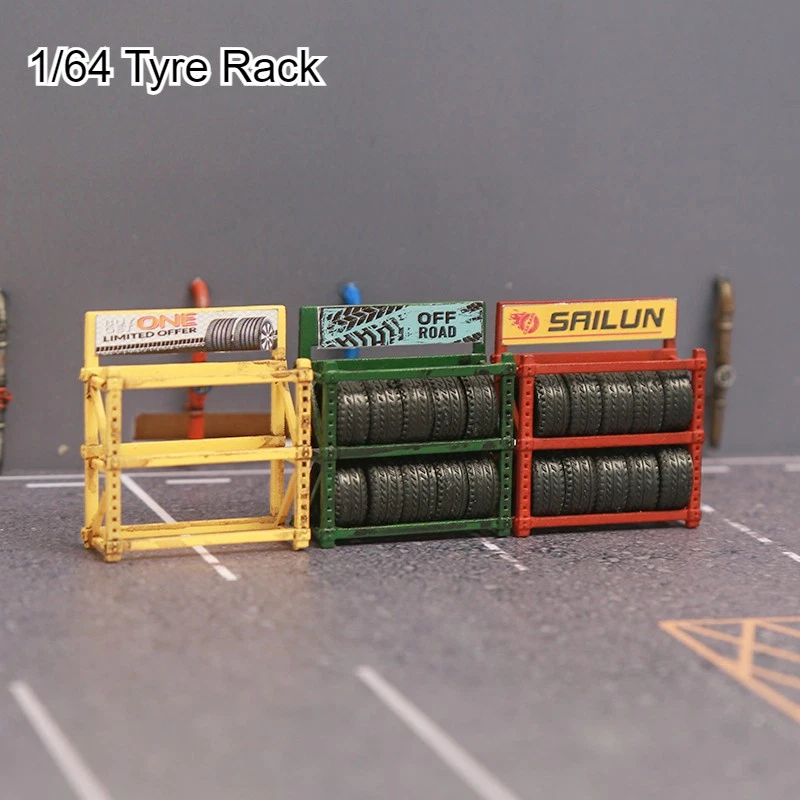 Diorama 1:64 Scale Tyre Rack Model Garage Workshop Scene Props Accessories Model - Image 1 of 4