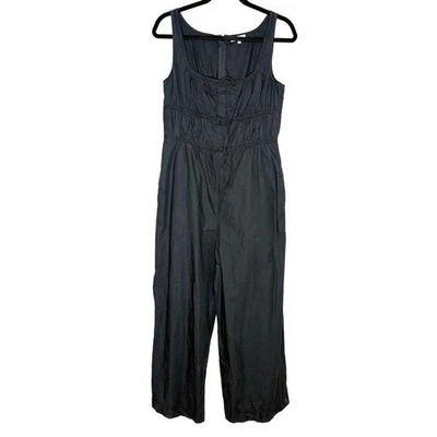 Romper popeline Rebecca Taylor comprimento total frente arco perna larga algodão preto tamanho 6 - Imagem 1 de 4