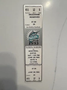 1 MLB FLORIDA MARLINS 1993 INAUGURAL SEASON VS EXPOS BASEBALL TICKET STUBS - Bild 1 von 2